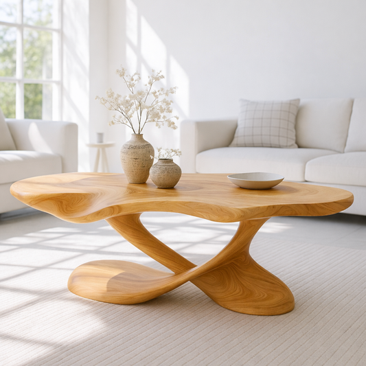 Modern Solid Wood Coffee Table with Sculptural Curved Base for Living Room - view 1 of 7