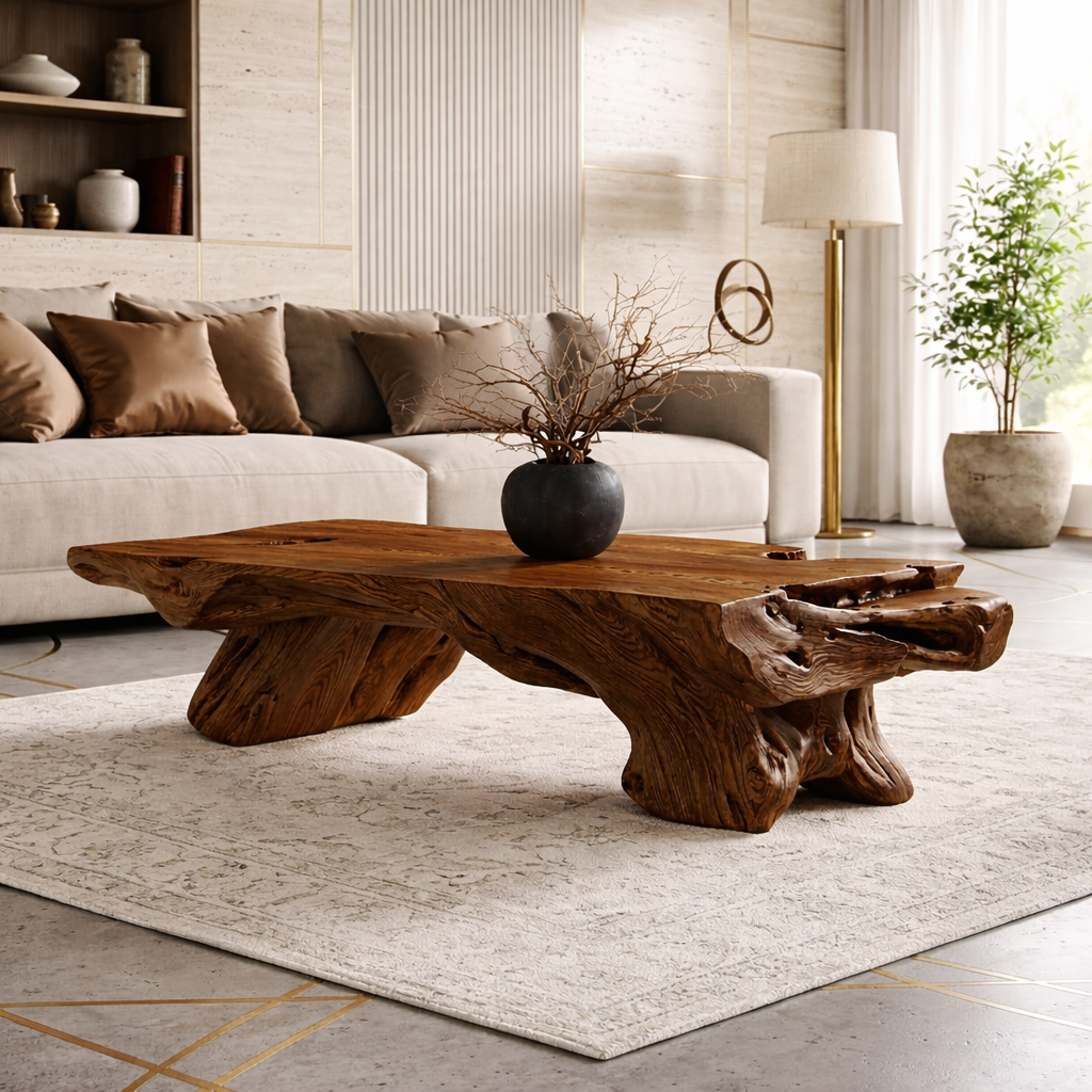 Rustic Wooden Coffee Table with Unique Organic Design - view 3 of 7