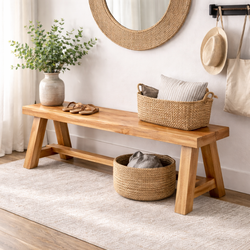 Rustic Solid Wood Entryway Bench with Storage | Modern Hallway Seating - view 1 of 7