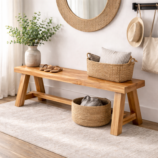 Rustic Solid Wood Entryway Bench with Storage | Modern Hallway Seating - view 1 of 7