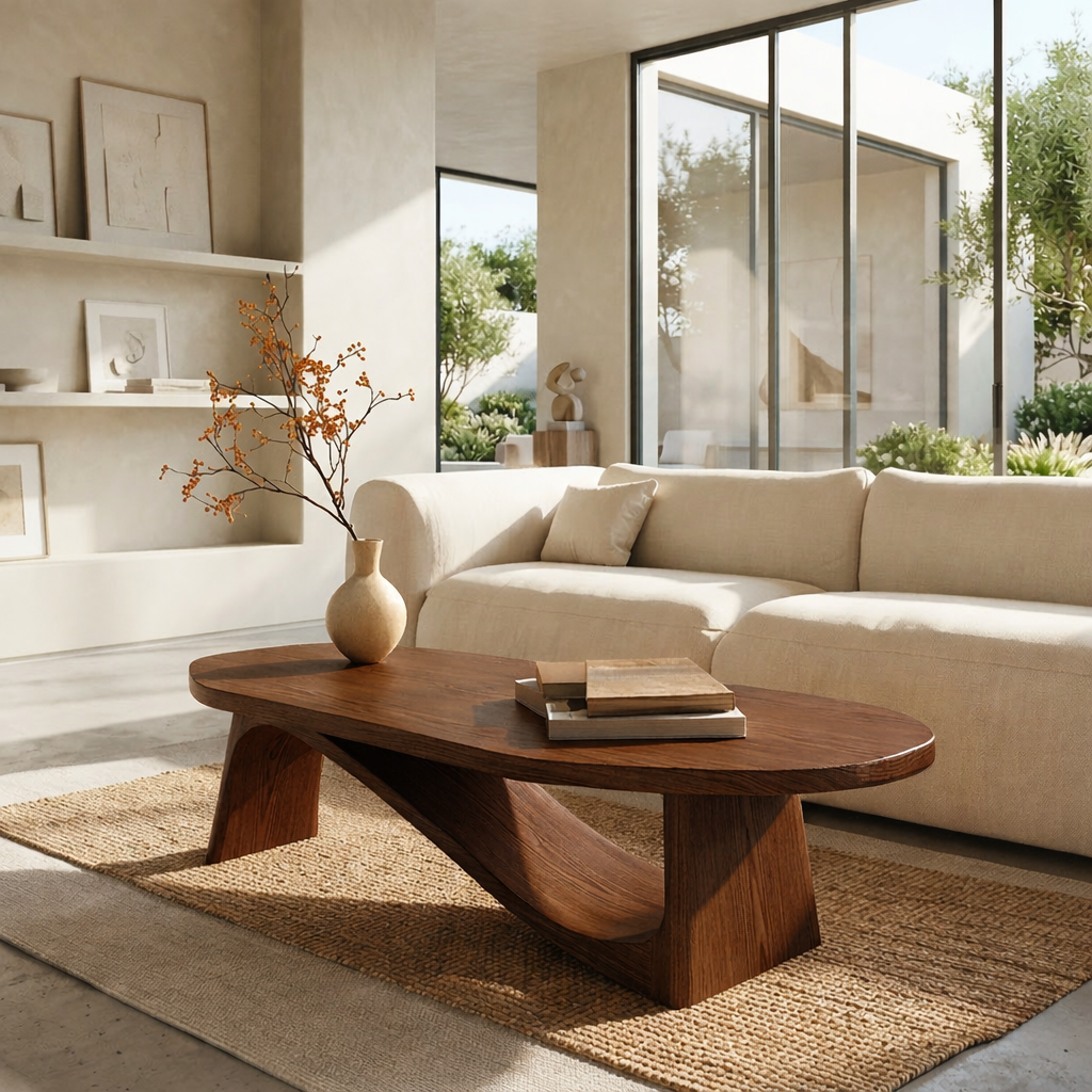 Modern Oval Coffee Table with Sculptural Base, Minimalist Living Room Centerpiece - view 3 of 7