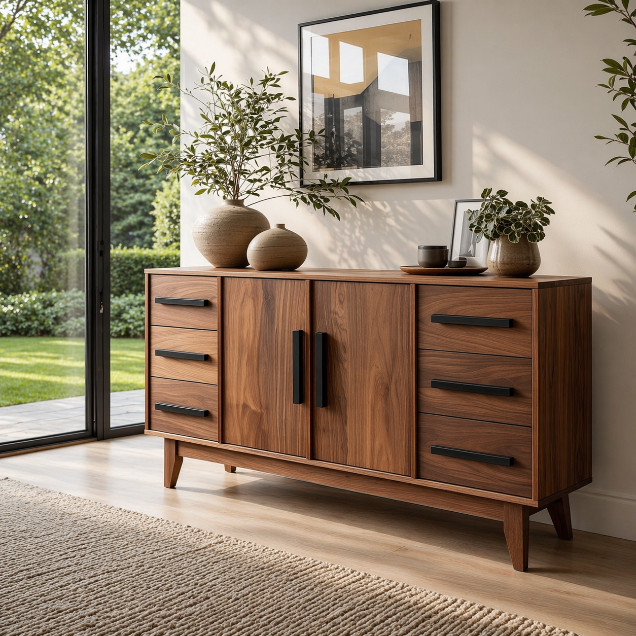 Modern Solid Wood Console Sideboard with Drawers – Walnut Storage Cabinet - view 2 of 7