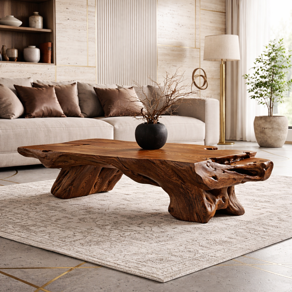 Rustic Wooden Coffee Table with Unique Organic Design - view 2 of 7