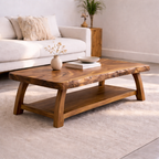 Live Edge Solid Wood Coffee Table with Storage Shelf – Rustic Modern Living Room Table - view 1 of 7