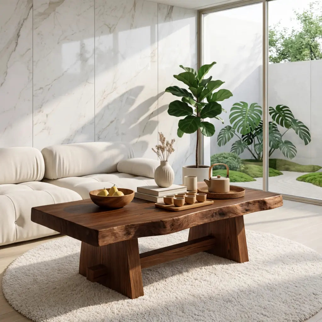 Solid Wood Coffee Table with Unique Design and Spacious Storage Shelf for Living Room - view 3 of 7