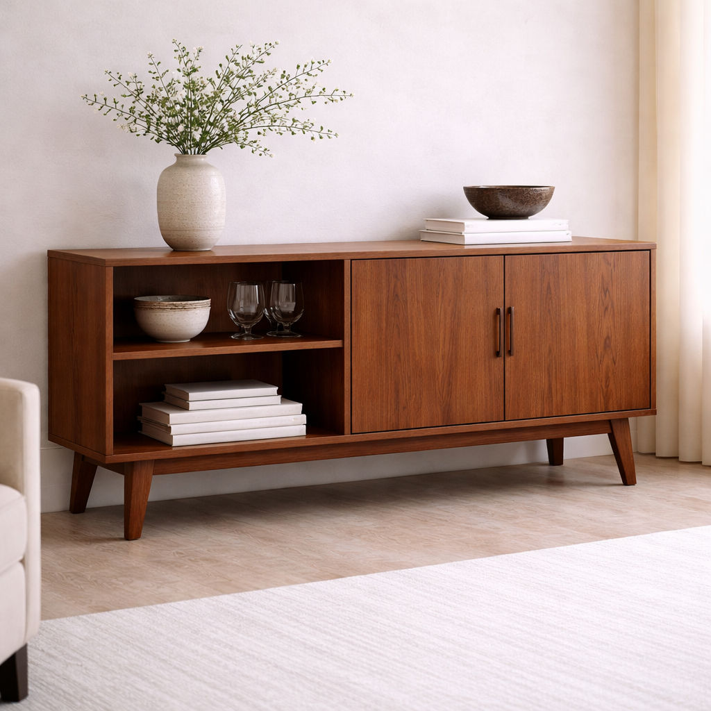 Solid Wood Console Cabinet with Open Shelves and Storage Doors - view 3 of 7