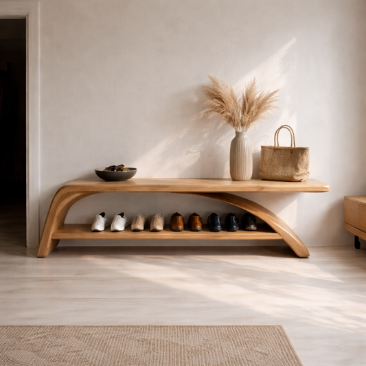 Solid Wood Entryway Bench with Shoe Storage Shelf – Modern Wooden Shoe Rack Bench - view 1 of 7