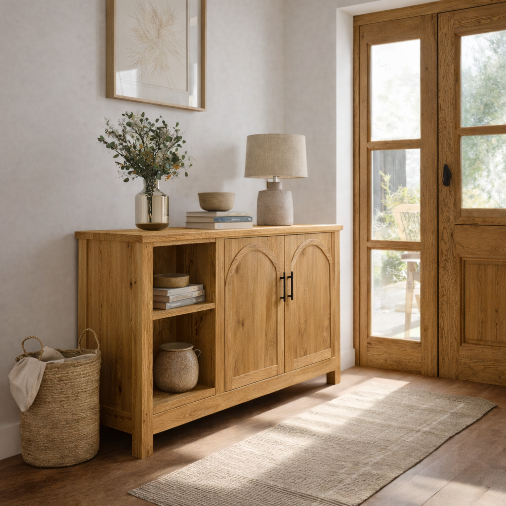 Solid Wood Console Table with Doors and Shelves – Rustic Entryway Storage Cabinet - view 1 of 7