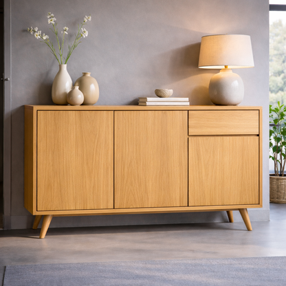 Solid Wood Console Cabinet with Drawer and Doors – Modern Entryway Storage Cabinet - view 1 of 7