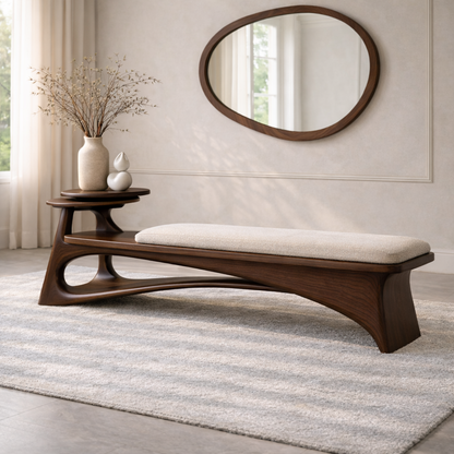 Contemporary Entryway Bench with Side Table Curved Hallway Seat Minimalist Furniture - view 3 of 7