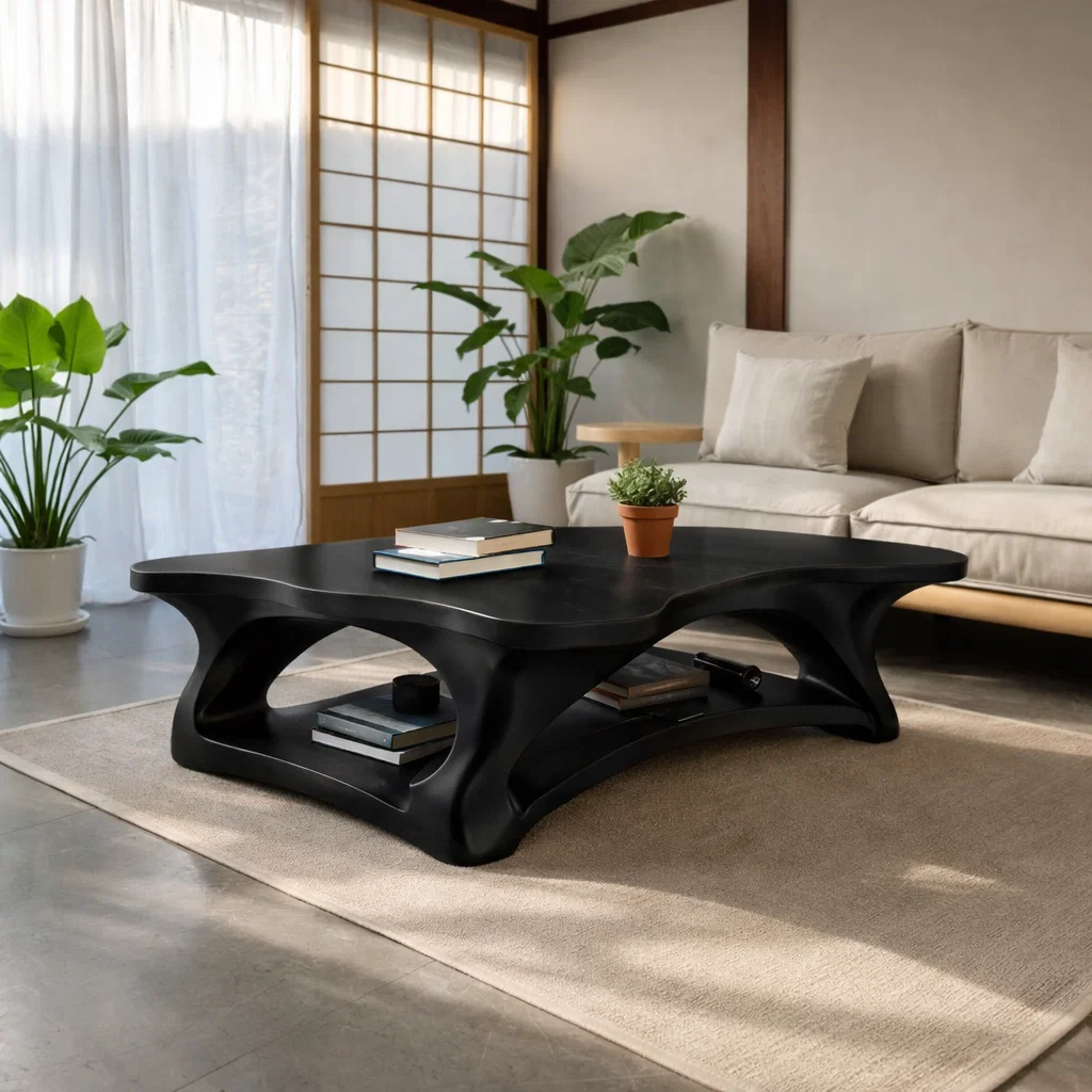 Solid Wood Coffee Table with Sculpted Organic Design – Modern Living Room Furniture - view 2 of 7