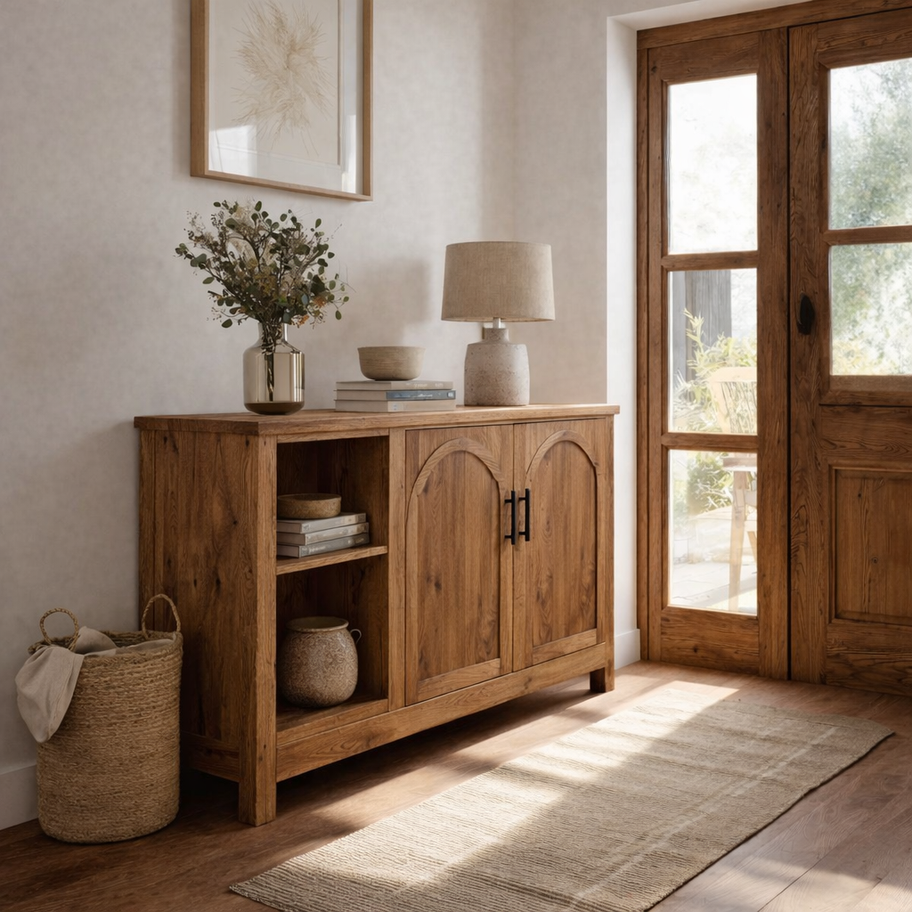 Solid Wood Console Table with Doors and Shelves – Rustic Entryway Storage Cabinet - view 3 of 7