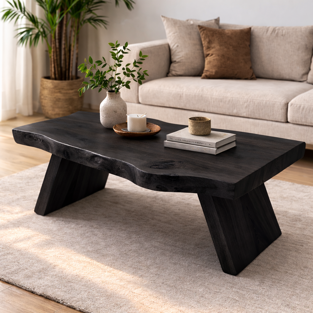 Live Edge Solid Wood Coffee Table with Thick Slab Top – Rustic Modern Living Room Table - view 2 of 7