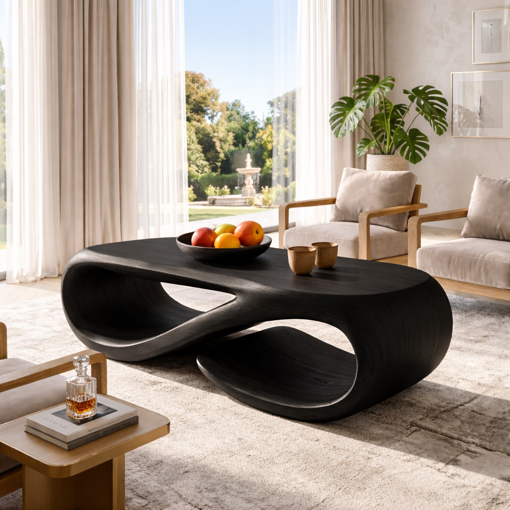 Sculptural Wooden Coffee Table with Modern Curved Design - view 4 of 7