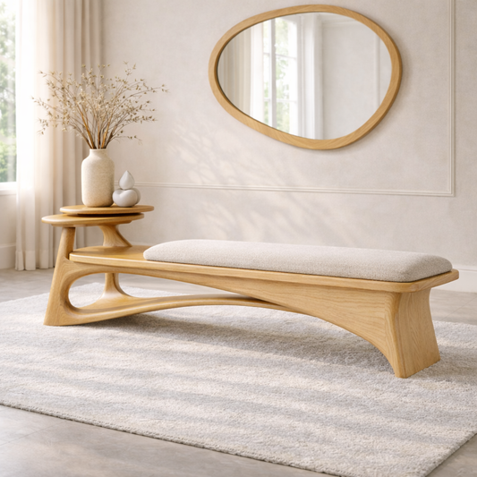 Contemporary Entryway Bench with Side Table Curved Hallway Seat Minimalist Furniture - view 1 of 7