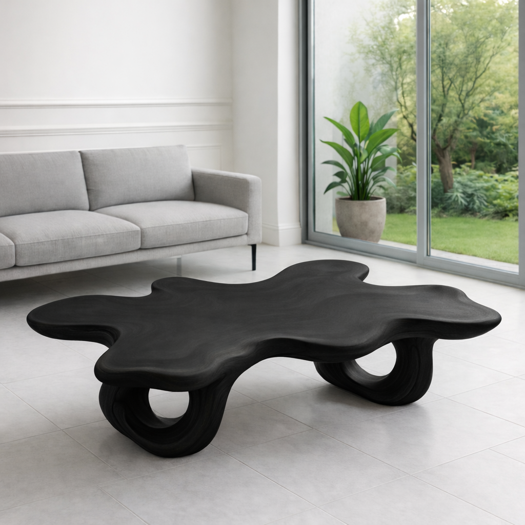 Modern Solid Wood Coffee Table with Unique Organic Shape for Contemporary Living Room - view 3 of 7