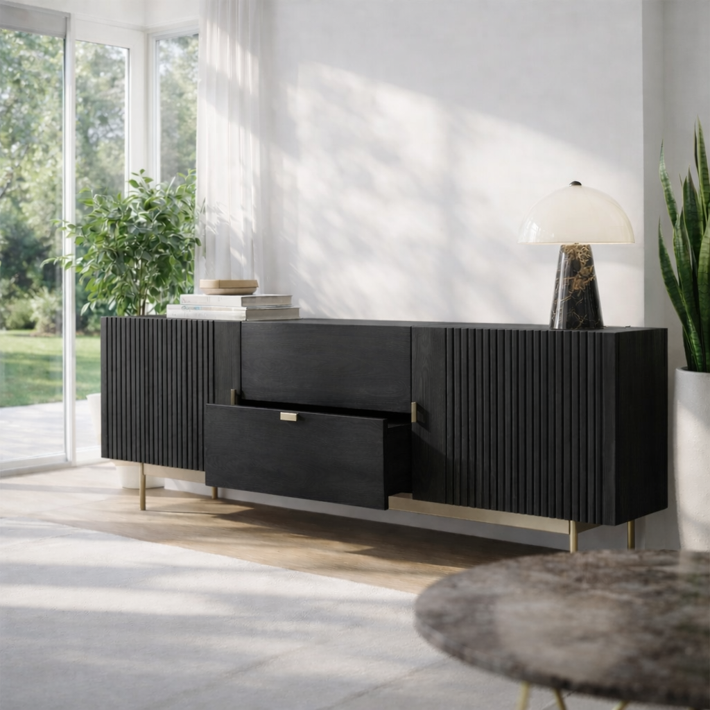 Modern Fluted Sideboard Cabinet with Drawer and Storage - view 4 of 7