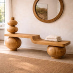 Sculptural Solid Wood Bench, Modern Artistic Entryway Statement Seating - view 7 of 7