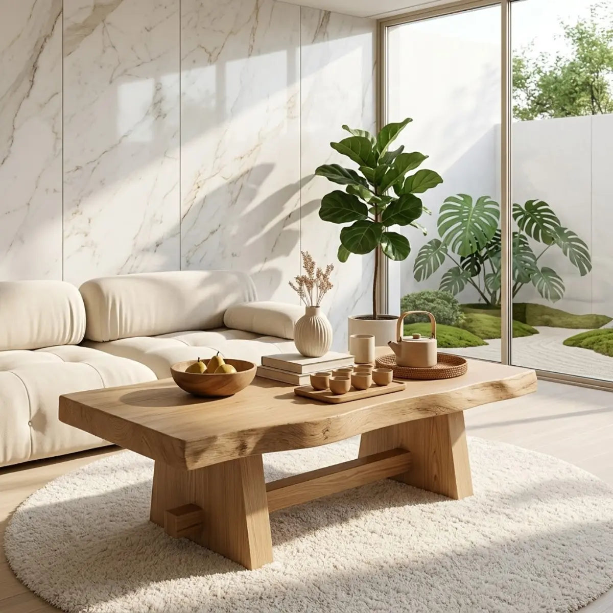 Solid Wood Coffee Table with Unique Design and Spacious Storage Shelf for Living Room - view 1 of 7