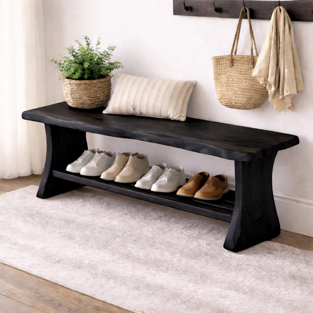 Solid Wood Entryway Bench with Shoe Storage | Rustic Bench for Hallway - view 4 of 7