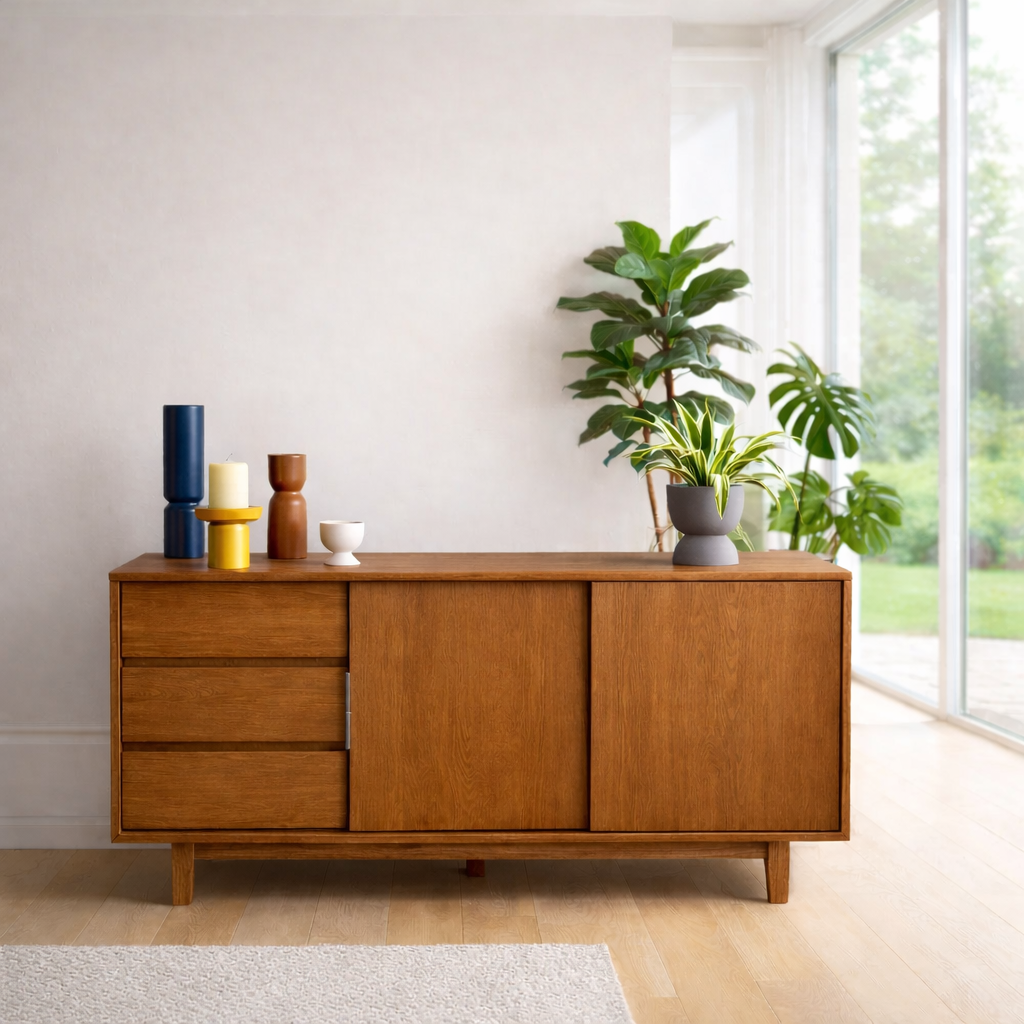 Scandinavian Style Sideboard Cabinet with Sliding Doors and Drawers – Storage Unit - view 3 of 7