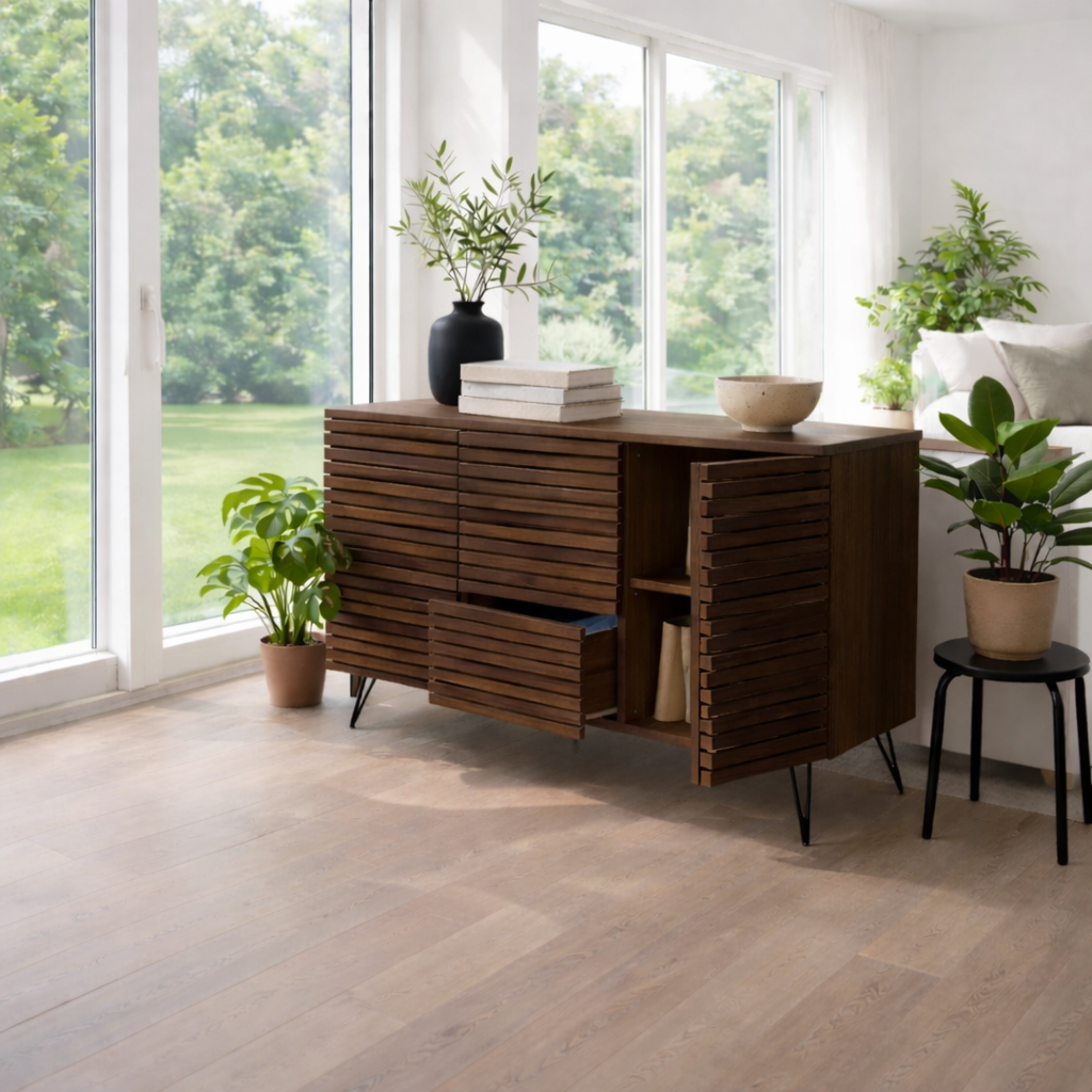Solid Wood Slatted Sideboard Cabinet with Storage - view 2 of 7