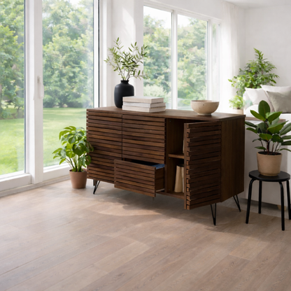 Solid Wood Slatted Sideboard Cabinet with Storage - view 2 of 7