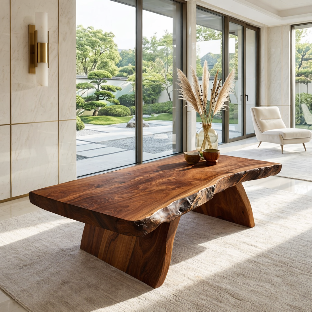 Organic Live Edge Coffee Table with Sculptural Base, Modern Living-Room Statement Centerpiece - view 2 of 7