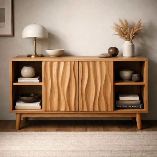 Elegant Solid Wood Console Cabinet with Wavy Doors - Stylish Storage for Living Room - view 1 of 7