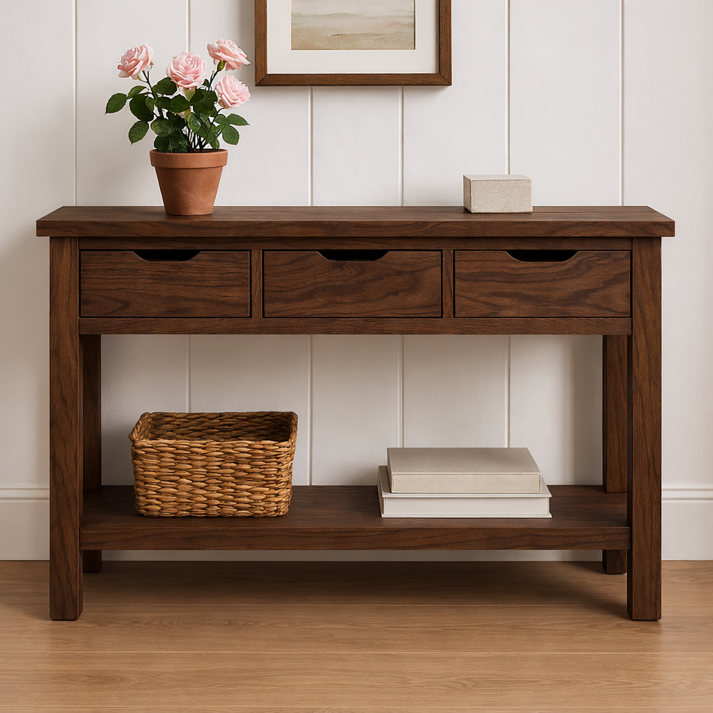 Rustic Wooden Console Table with Storage Drawers and Bottom Shelf for Entryway - view 2 of 7