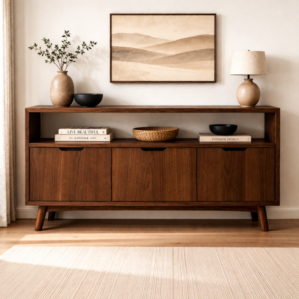 Solid Wood Console Cabinet with Open Shelf and 3 Doors – Modern Entryway Storage - view 2 of 7