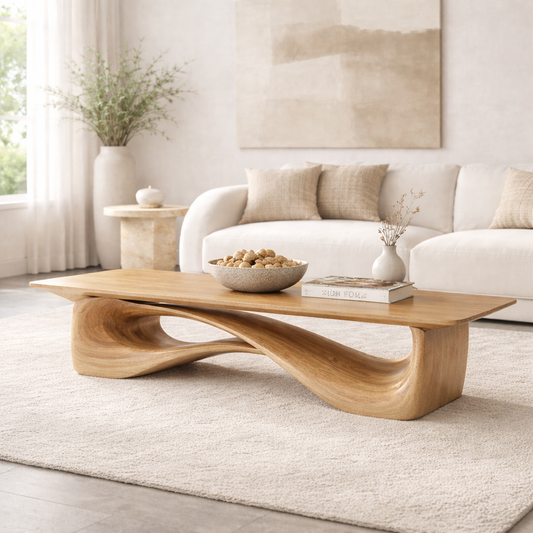 Sculptural Wooden Coffee Table, Modern Organic Living Room Centerpiece Furniture - view 1 of 7
