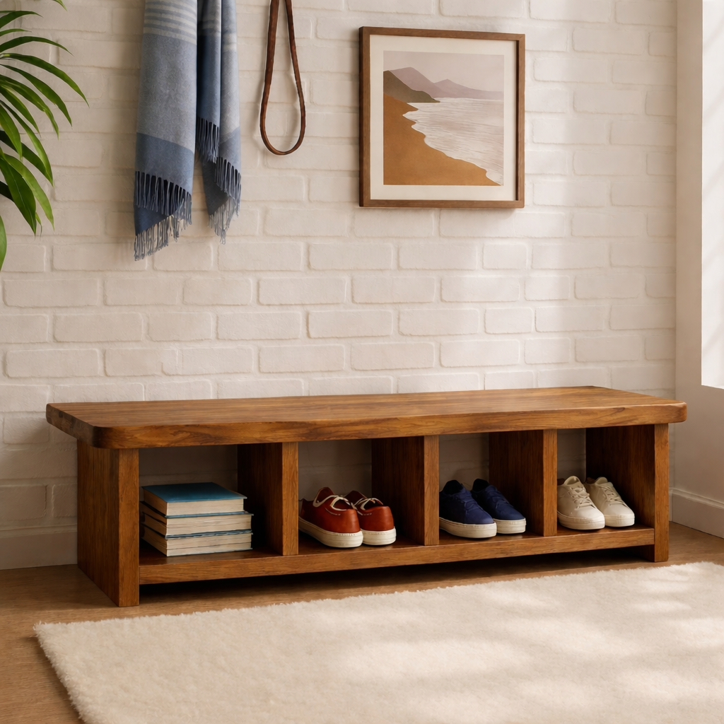 Handcrafted Entryway Bench – Solid Wood Shoe Storage Bench with Open Compartments for Rustic Hallway or Mudroom - view 4 of 7