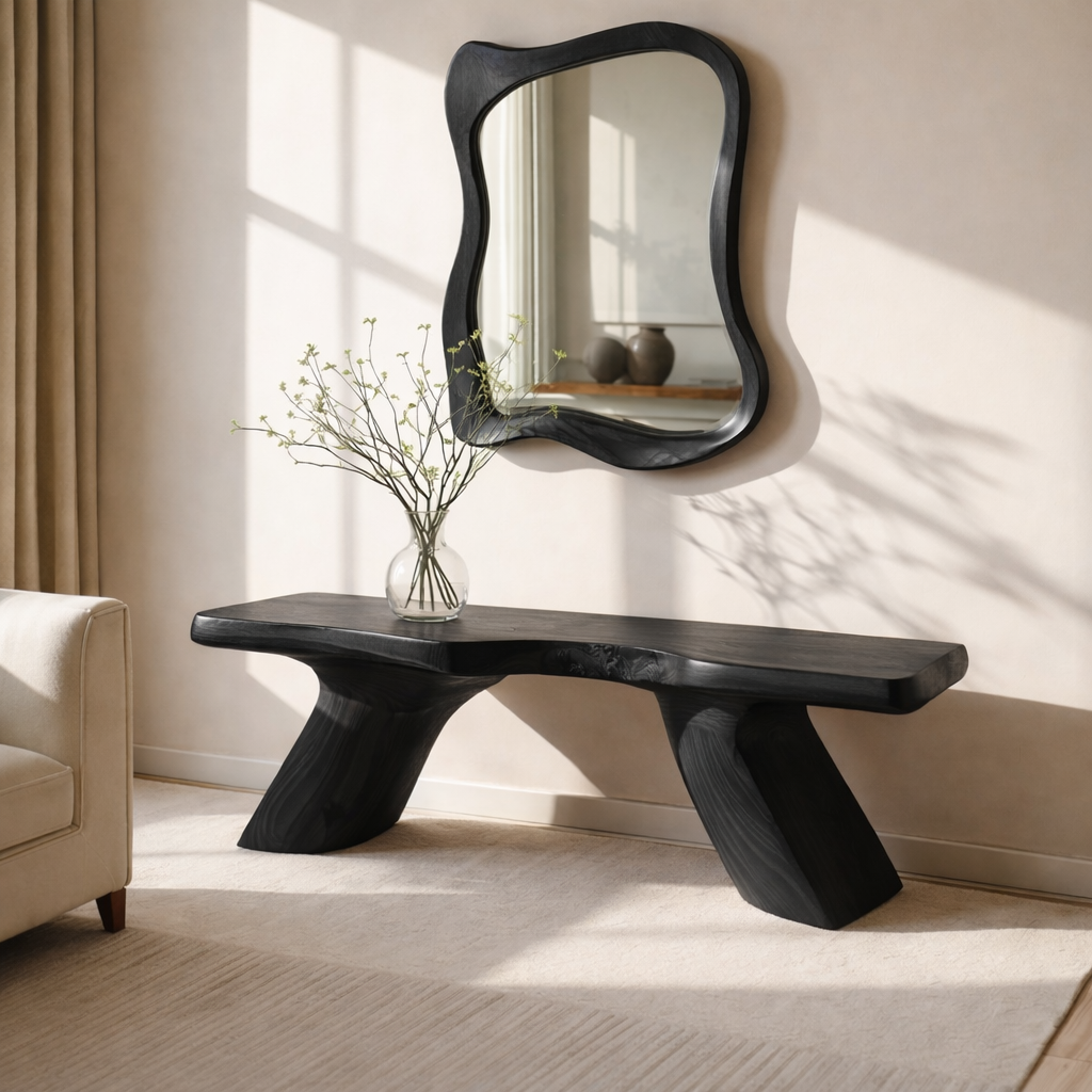 Solid Wood Entryway Bench with Sculptural Legs, Handmade Modern Hallway Seat - view 7 of 7