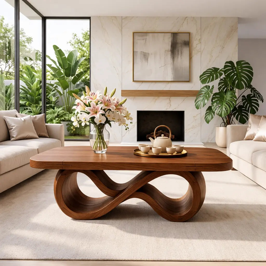 Elegant Infinity-Shaped Coffee Table, Modern Wooden Living Room Furniture - view 2 of 7