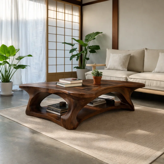 Solid Wood Coffee Table with Sculpted Organic Design – Modern Living Room Furniture - view 1 of 7