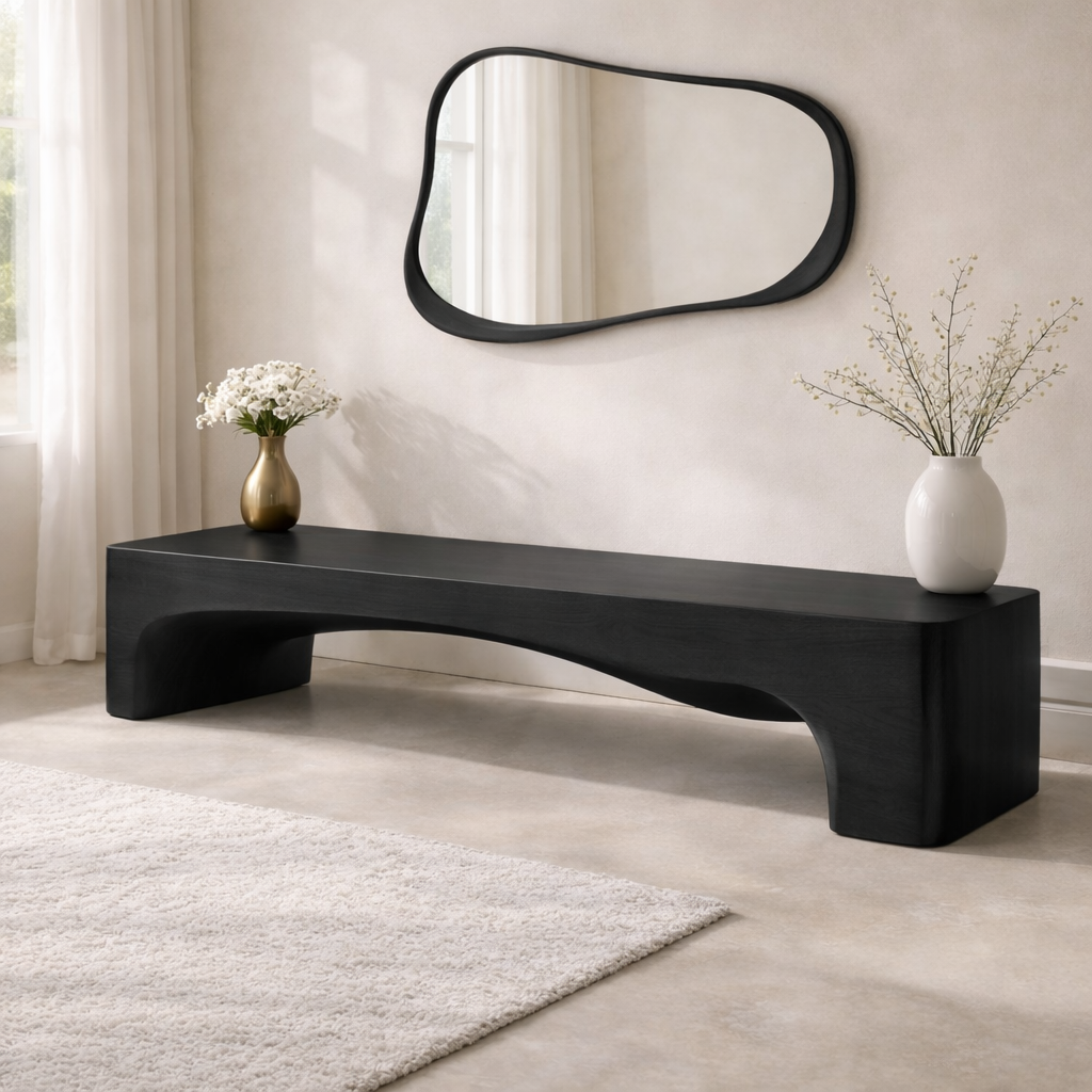 Modern Curved Entryway Bench Sculptural Hallway Seat Minimalist Console Style Furniture - view 4 of 7