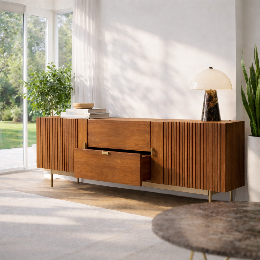Modern Fluted Sideboard Cabinet with Drawer and Storage - view 3 of 7