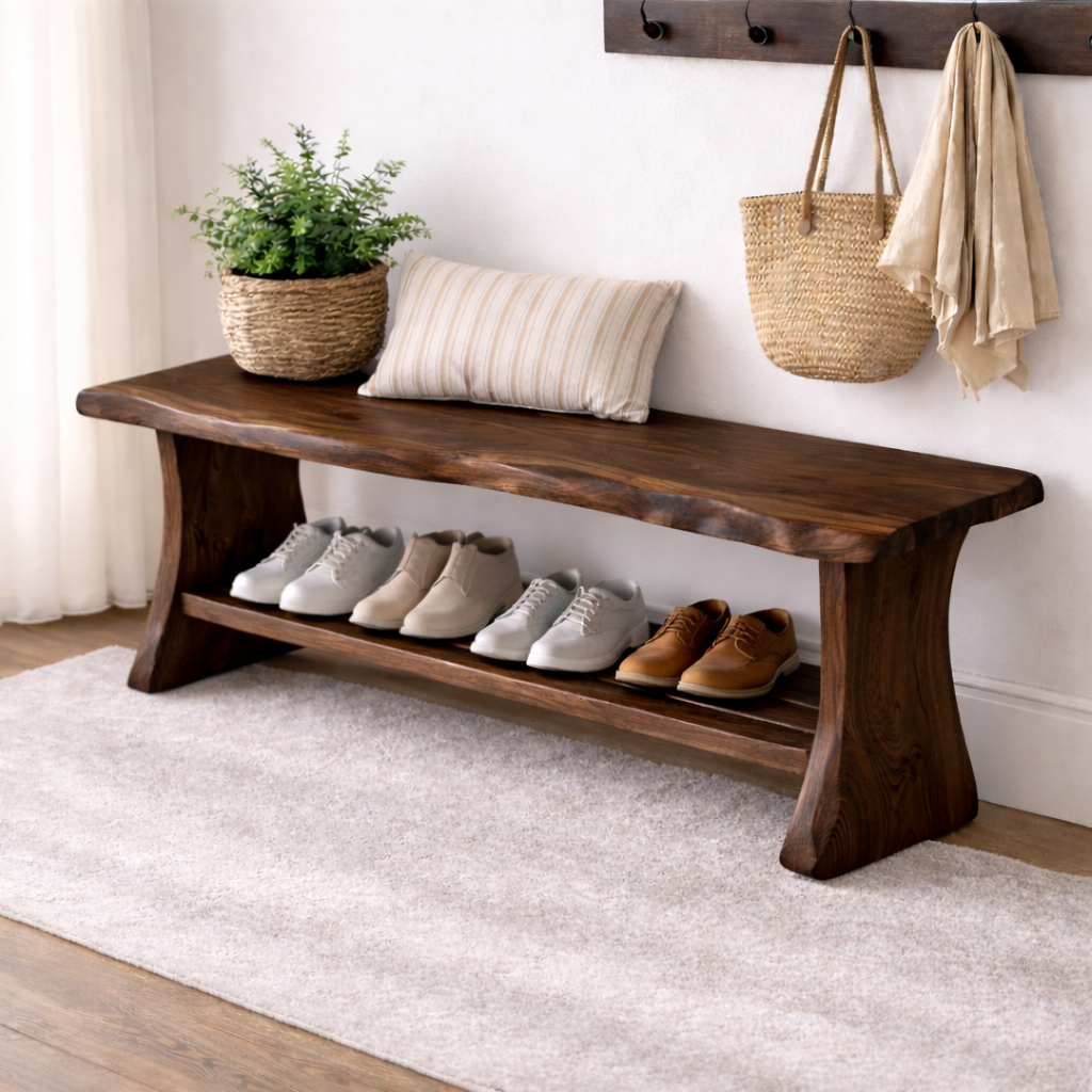 Solid Wood Entryway Bench with Shoe Storage | Rustic Bench for Hallway - view 2 of 7