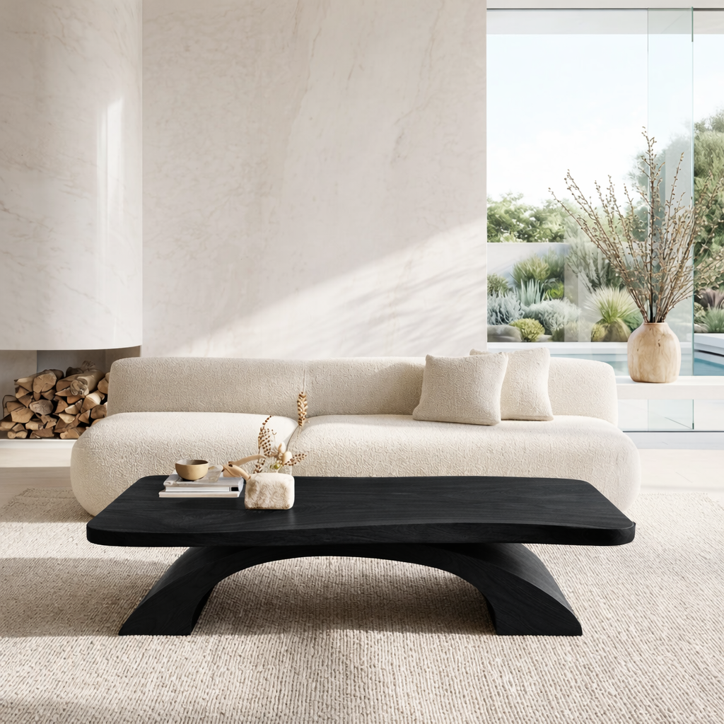 Organic Sculptural Coffee Table with Curved Base, Modern Minimalist Living Room Table - view 4 of 7