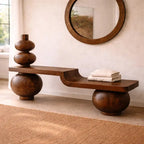 Sculptural Solid Wood Bench, Modern Artistic Entryway Statement Seating - view 5 of 7