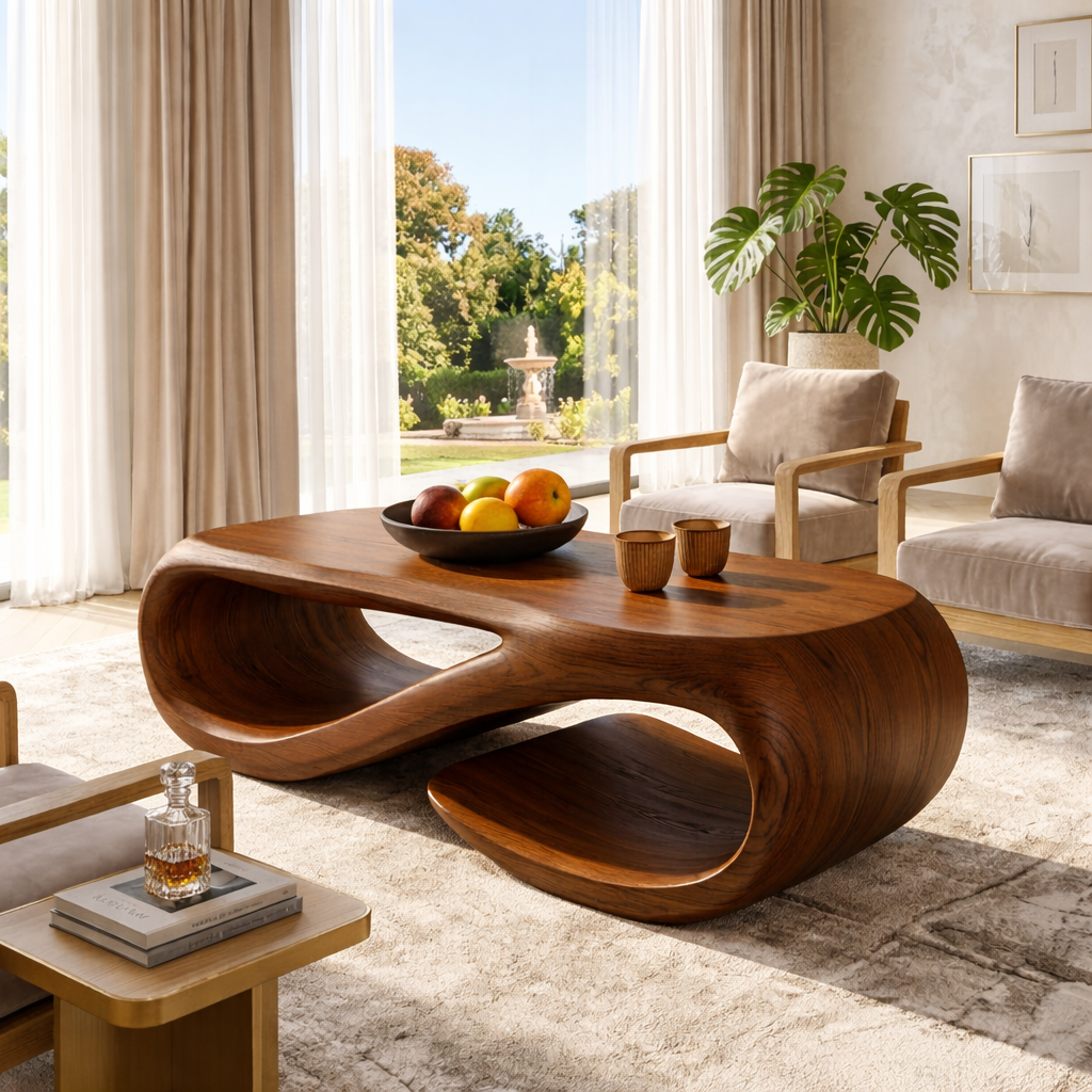 Sculptural Wooden Coffee Table with Modern Curved Design - view 3 of 7