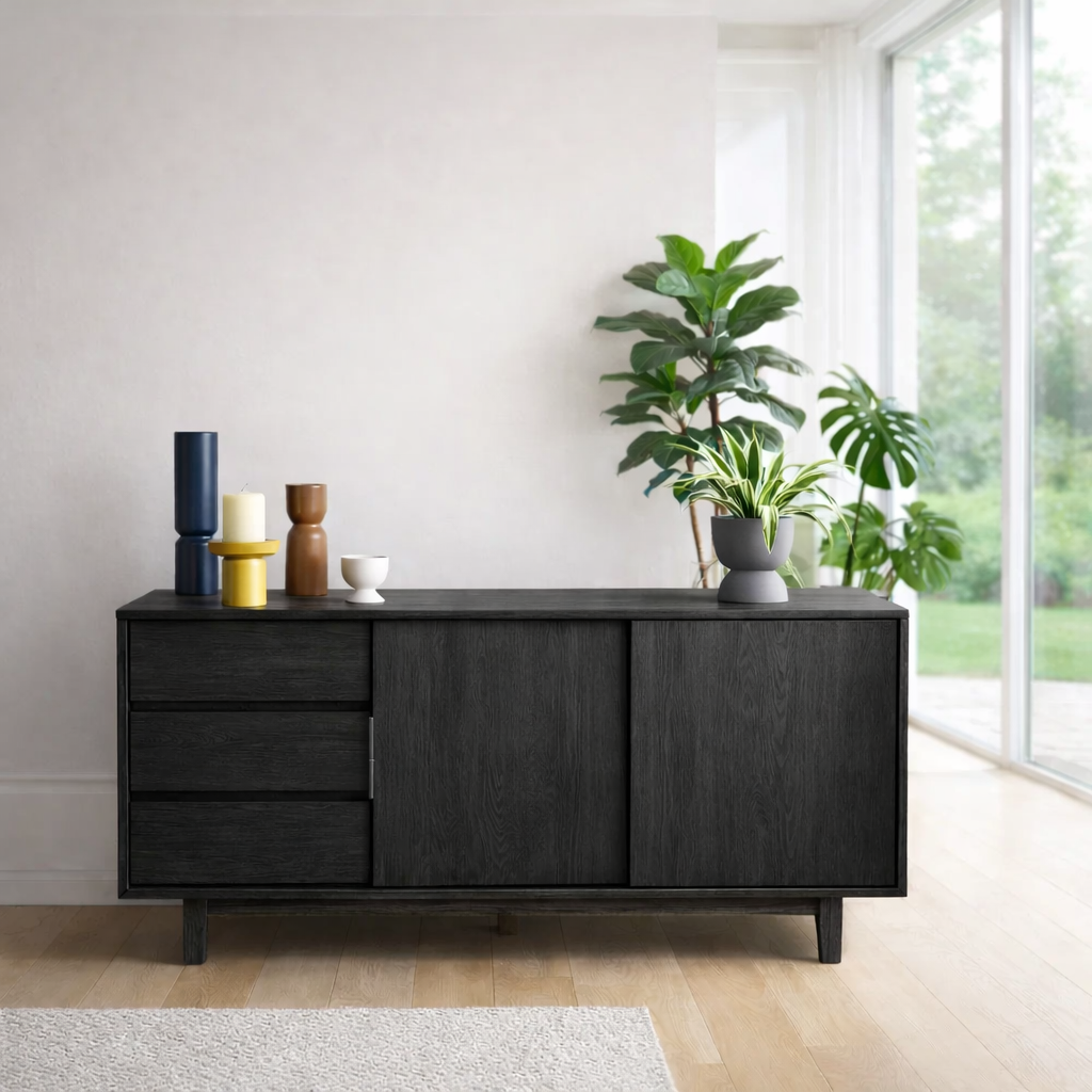 Scandinavian Style Sideboard Cabinet with Sliding Doors and Drawers – Storage Unit - view 4 of 7