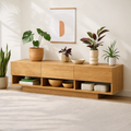 Modern Solid Wood Console Table, Minimalist Media Console Cabinet with Open Storage Shelves - view 1 of 7