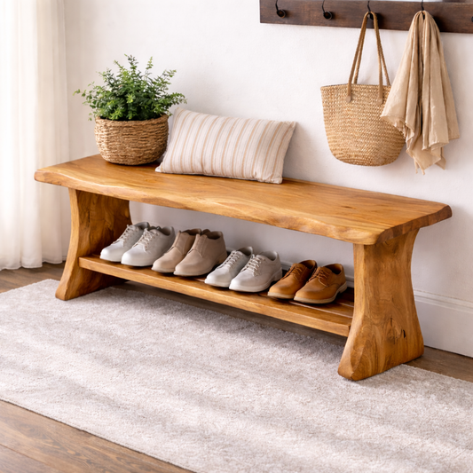 Solid Wood Entryway Bench with Shoe Storage | Rustic Bench for Hallway - view 1 of 7