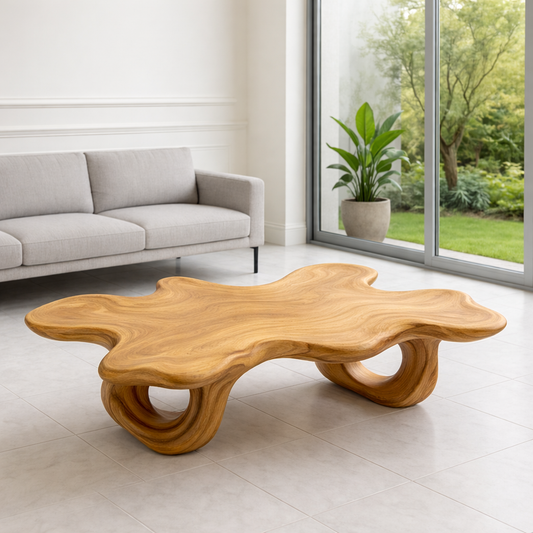 Modern Solid Wood Coffee Table with Unique Organic Shape for Contemporary Living Room - view 1 of 7