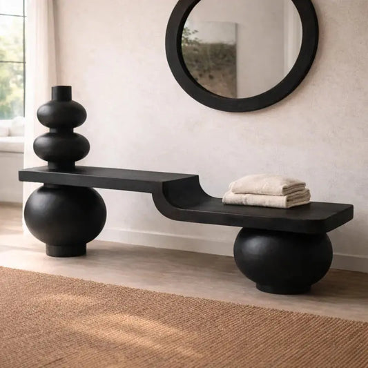 Sculptural Solid Wood Bench, Modern Artistic Entryway Statement Seating - view 1 of 7