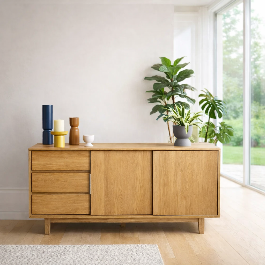 Scandinavian Style Sideboard Cabinet with Sliding Doors and Drawers – Storage Unit - view 1 of 7