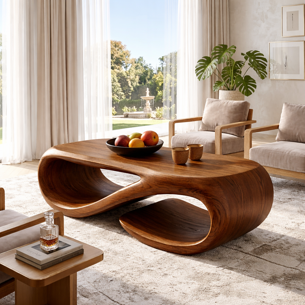 Sculptural Wooden Coffee Table with Modern Curved Design - view 2 of 7