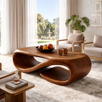 Sculptural Wooden Coffee Table with Modern Curved Design - view 2 of 7